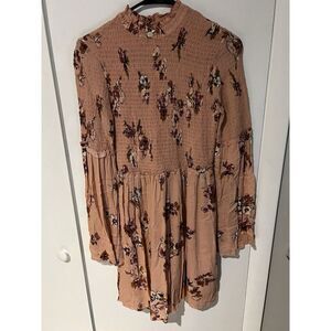 Altar'd State Dress‎ Floral Smocked Knee Length Sleeves Boho Dusty Pink Small